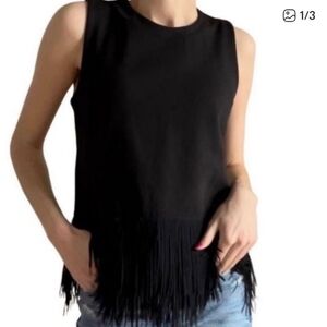 J. CREW Black Fringed Hem Sleeveless Top size S